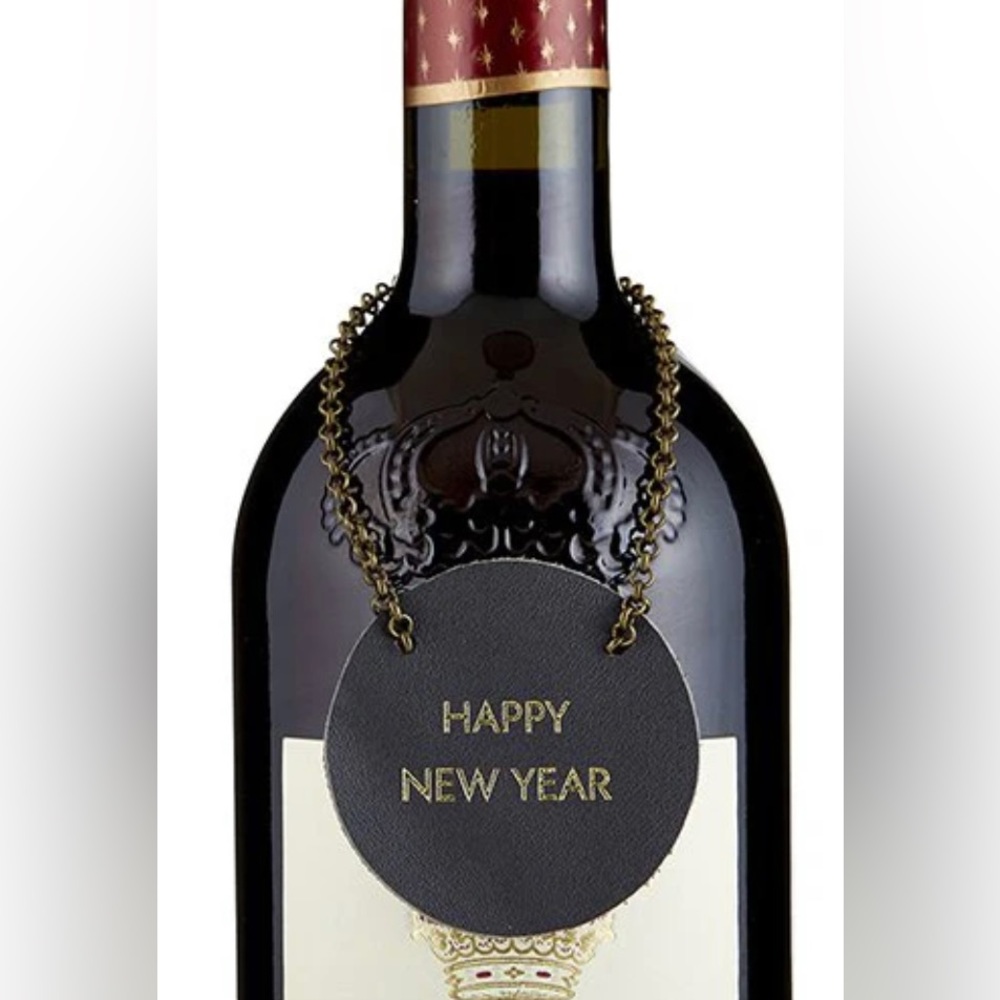 🆕 HAPPY NEW YEAR Leather Bottle / Gift Tag. NWT.